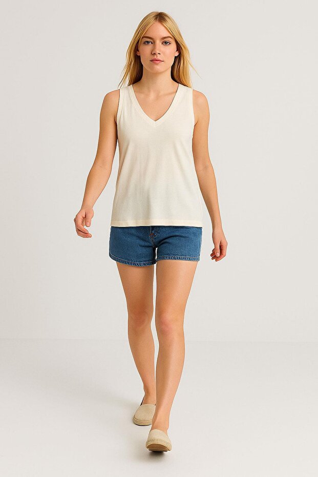 A-Line Front and Back V-Neck Thick Strap Cotton Basic Tank Top - 4