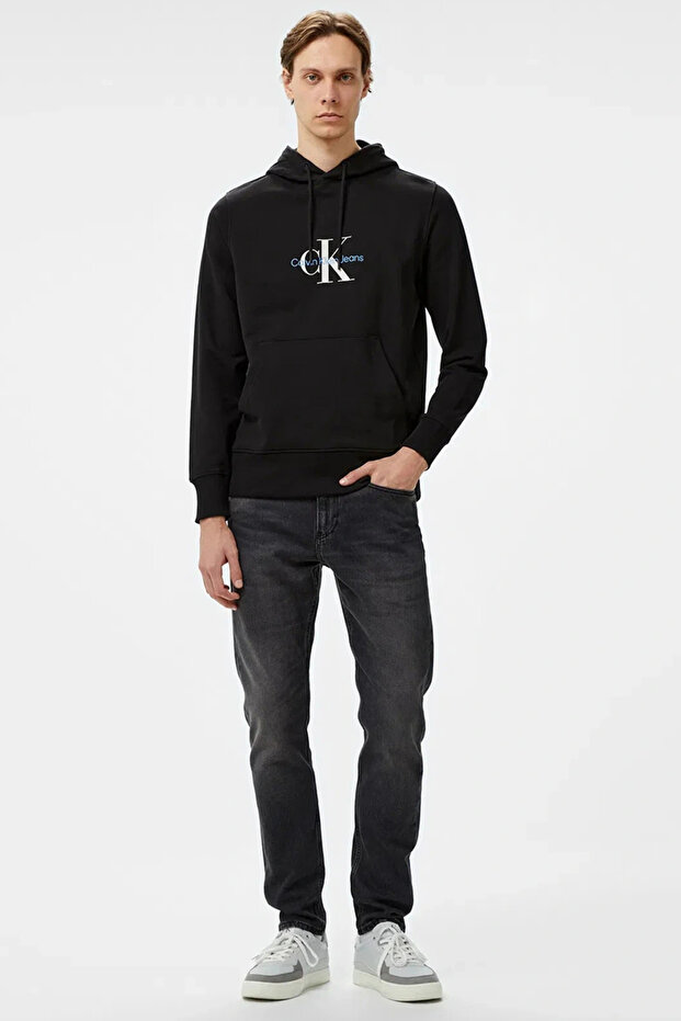 DISTRESSED MONOLOGO HOODIE Erkek SİYAH Sweatshirt J30J326875-BEH - 2