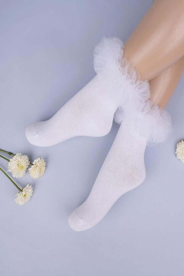 1 Pack Girls' Ruffle Detailed White Socks