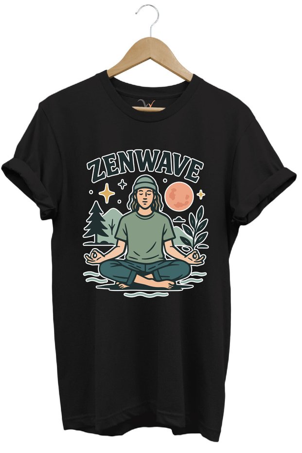 Unisex 100% Cotton Black Basic T-Shirt Reflecting Meditation and Nature Spirit