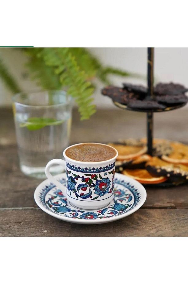 Kahve Fincanı Topkapı Çini Işlemeli 2 Kişilik Porselen Fincan Porselen Set Of 2 Adet - 3