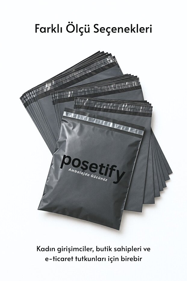 500 Adet Cepsiz Kargo Poşeti 24x30+5 cm | Gri Renk Yapışkan Bantlı Gönderi Zarfı | E-Ticaret Poşeti - 8