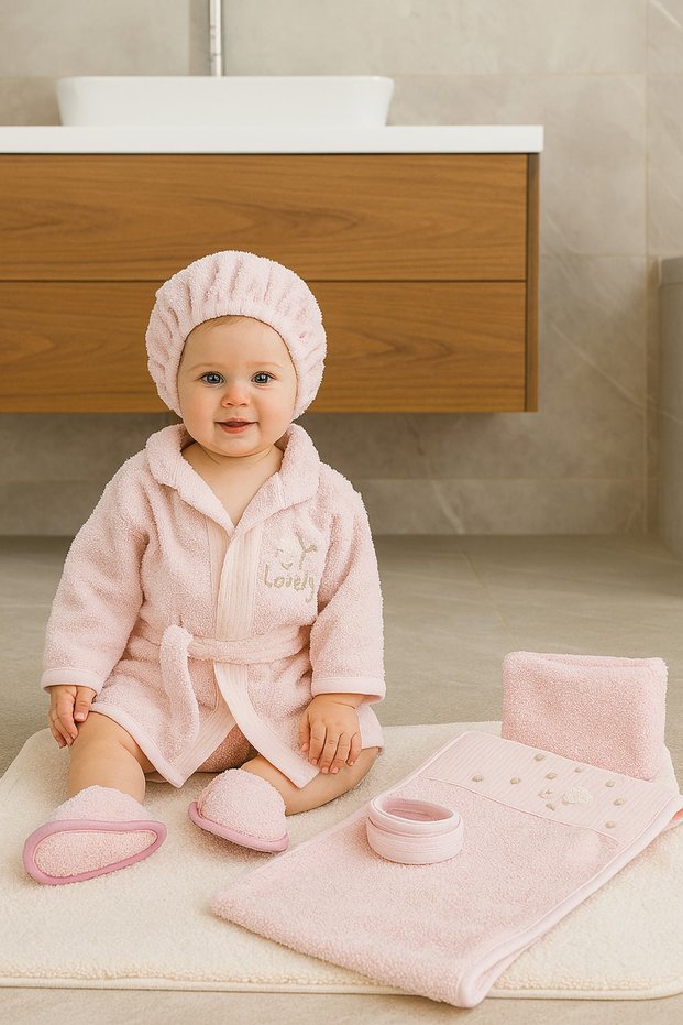 Newborn Baby Towel Bathrobe Set Organic - Baby Birth Gift