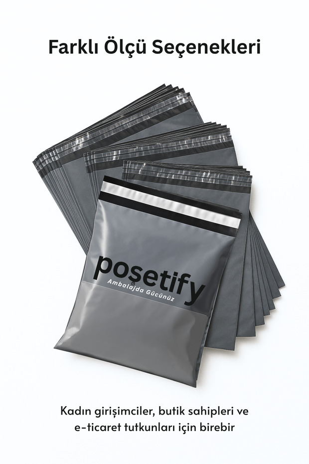 50 Adet Cepli Kargo Poşeti 22x30+5 cm | Gri Renk Yapışkan Bantlı Gönderi Zarfı | E-Ticaret Poşeti - 6
