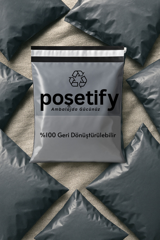 50 Adet Cepli Kargo Poşeti 22x30+5 cm | Gri Renk Yapışkan Bantlı Gönderi Zarfı | E-Ticaret Poşeti - 3