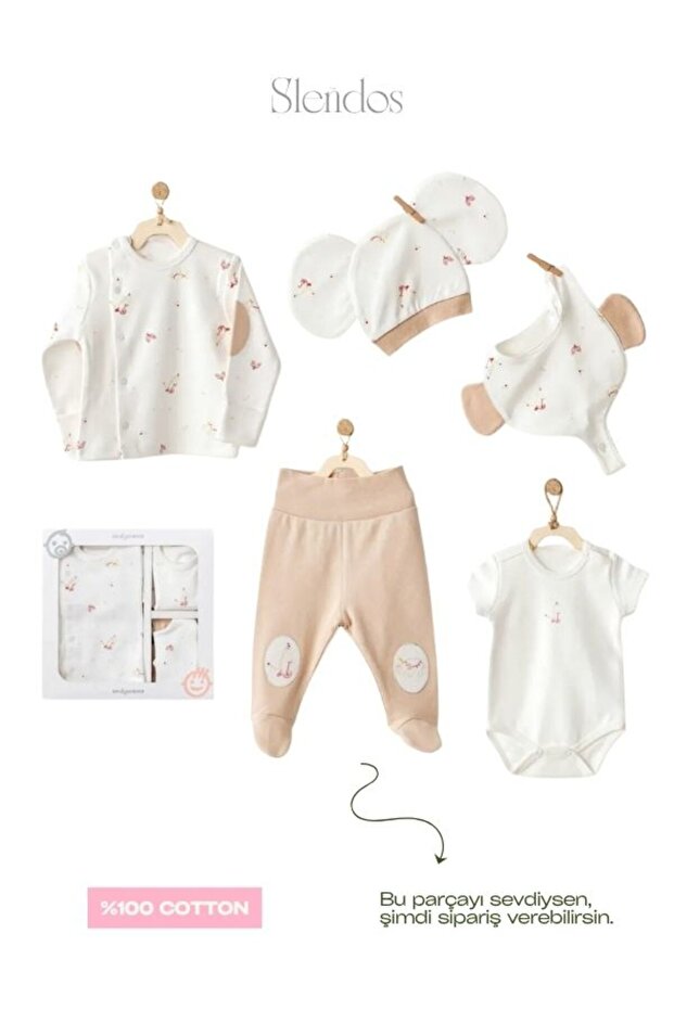 Baby Boy, Beige, 100% Cotton, 5 Pcs, Newborn Circus Set