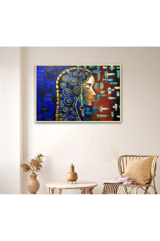 لوحة جدارية قماشية كانفس بتصميم امرأة، اطار ذهبي 120×80 سم