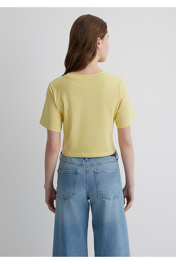 Sarı Crop Basic Tişört Crop / Kısa Kesim 1613072-71285 - 4