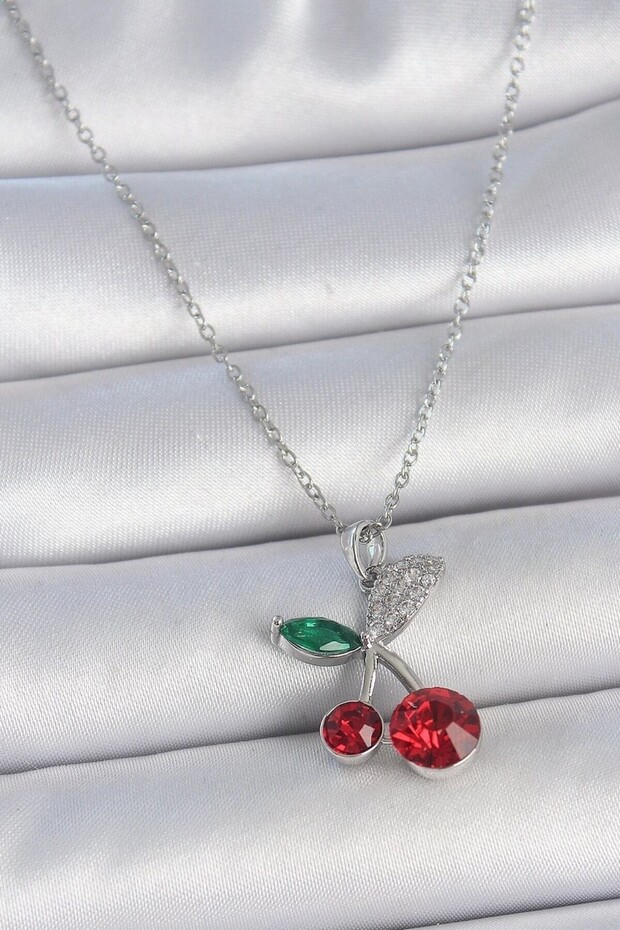 Cherry Figured Zircon Stone 316 L Stainless Steel Necklace