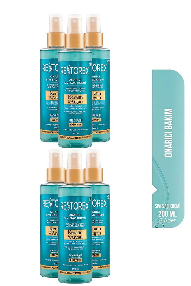Keratin & Argan Onarıcı Sıvı Saç Bakım Kremi 6x200 Ml (6 Adet) - 1