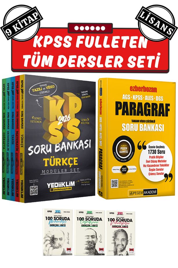 KPSS Lisans Tüm Dersler Soru Bankası Seti: Paragraf+Türkçe+Matematik+Tarih+Coğrafya+Vatandaşlık - 1