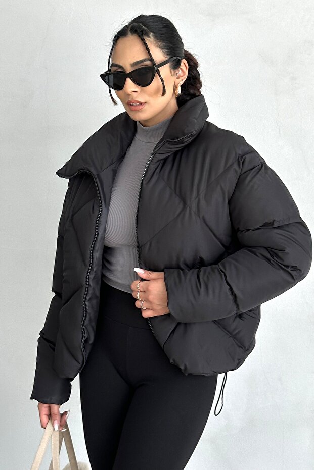 Kadın Siyah Oversize Şişme Mont - 3