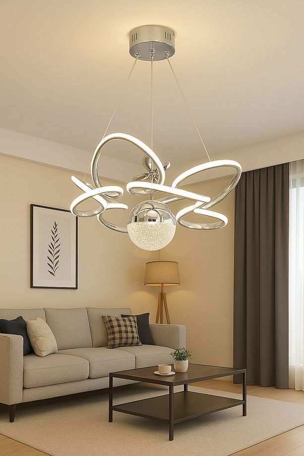 Kral Tacı Model Tek Toplu Led Avize Kumandalı Krom - 3