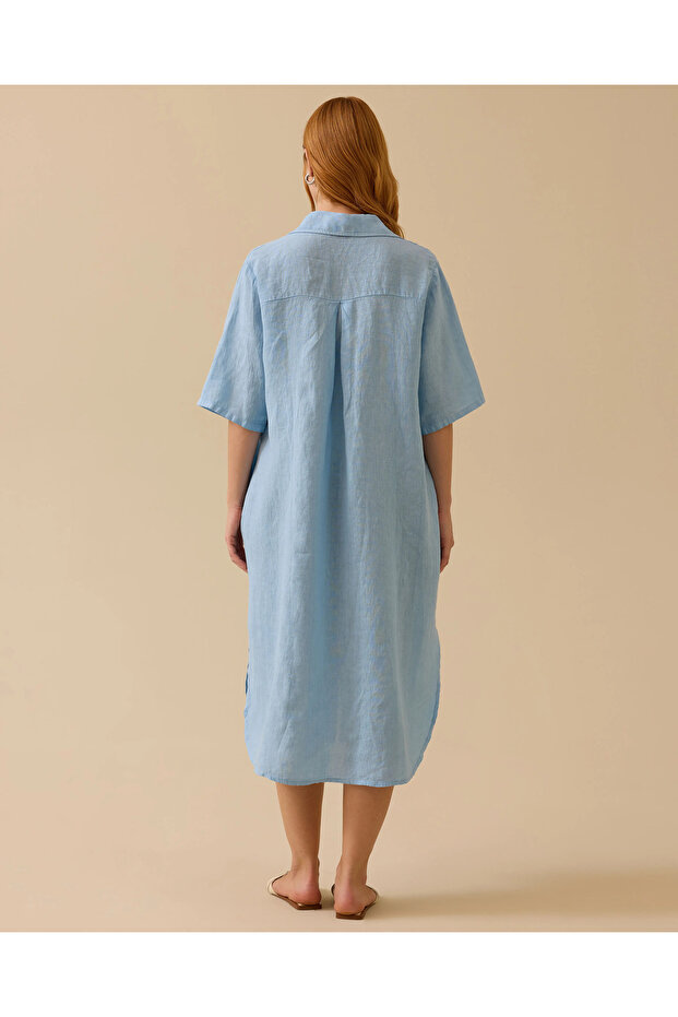 Pul Detaylı Düğmeli Elbise - 3