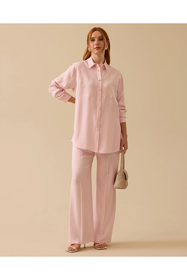 Çift Düğmeli Bol Paça Pantolon - 1