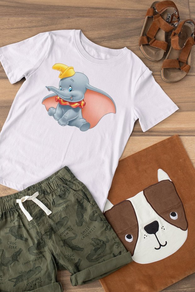 Baby Elephant Crew Neck 100% Cotton Printed Short Sleeve Children's and Teenage T-Shirt