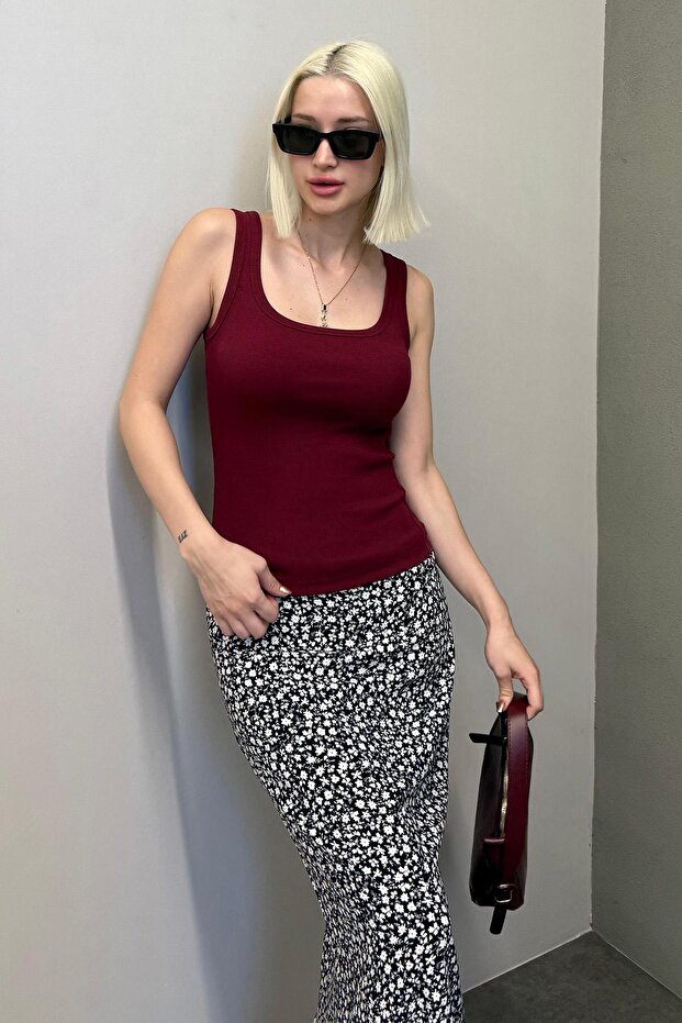 Bordo Fitilli Görünümlü Askılı Basic Atlet MG2057 - 6