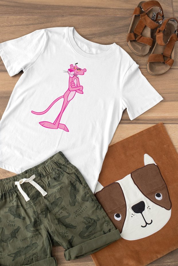 Pink Panther Crew Neck 100% Cotton Printed Short Sleeve Children's and Teenage T-Shirt