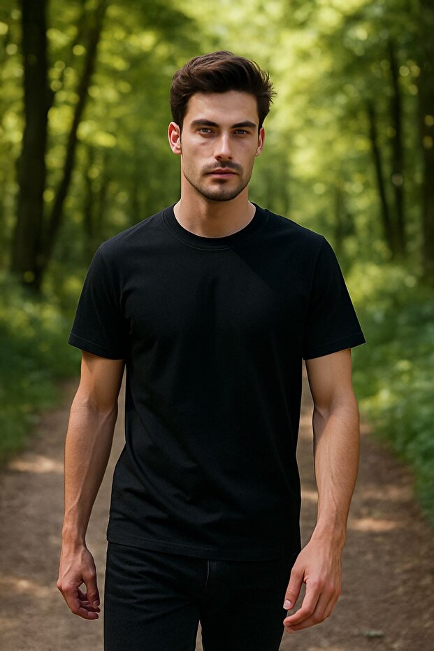 تي شيرت رجالي أساسي مصنوع من القطن بنسبة 100% - 1