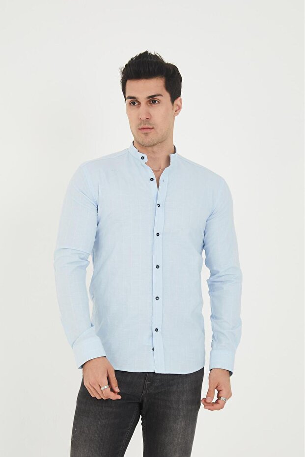 Judge Collar Line Lycra Cotton Linen Texture Slim Fit Men's Shirt