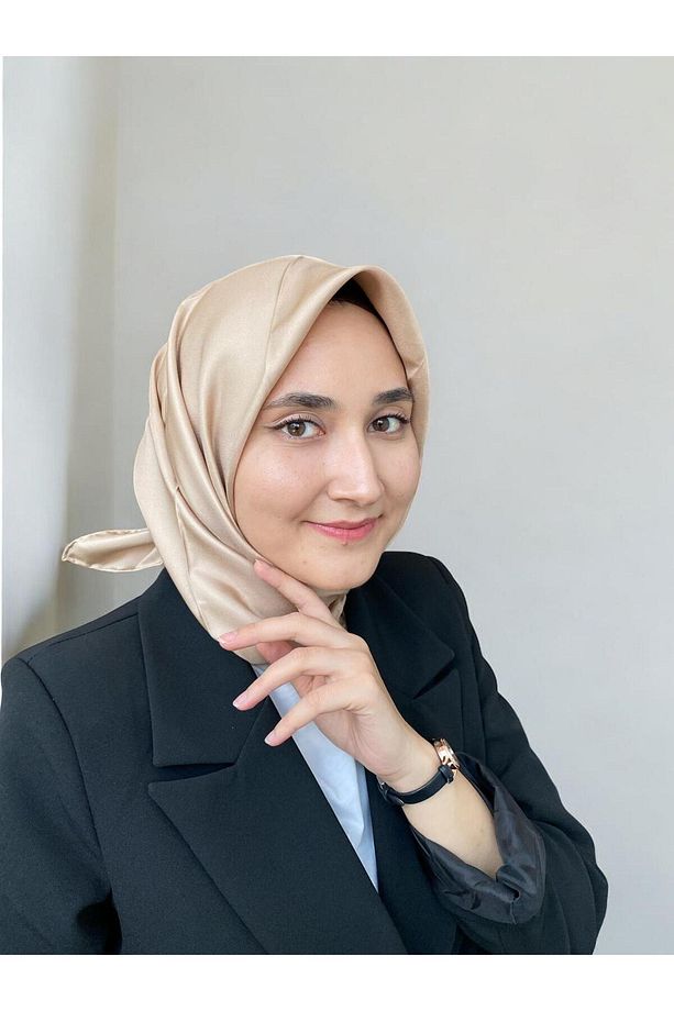 Sütlü Kahve Düz Renk Tivil Ipek Eşarp 10d02-34 - 1