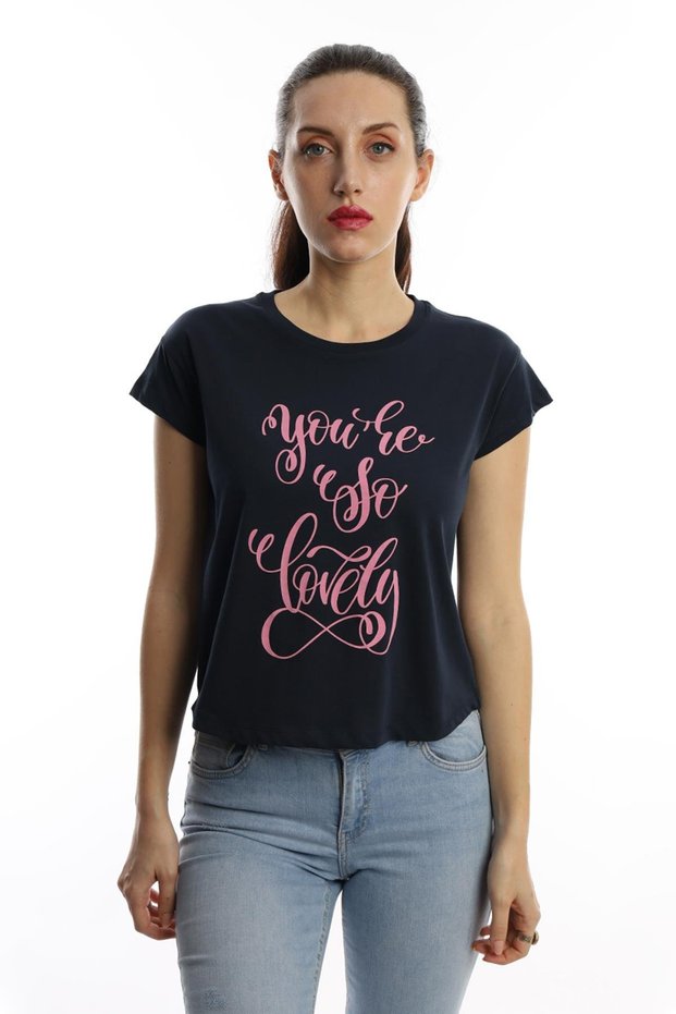 Women's You Are So Lovely Printed T-Shirt Navy Blue