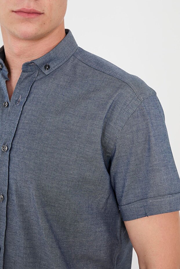 Short Sleeve Flexible Cotton Slim Fit Men's Shirt