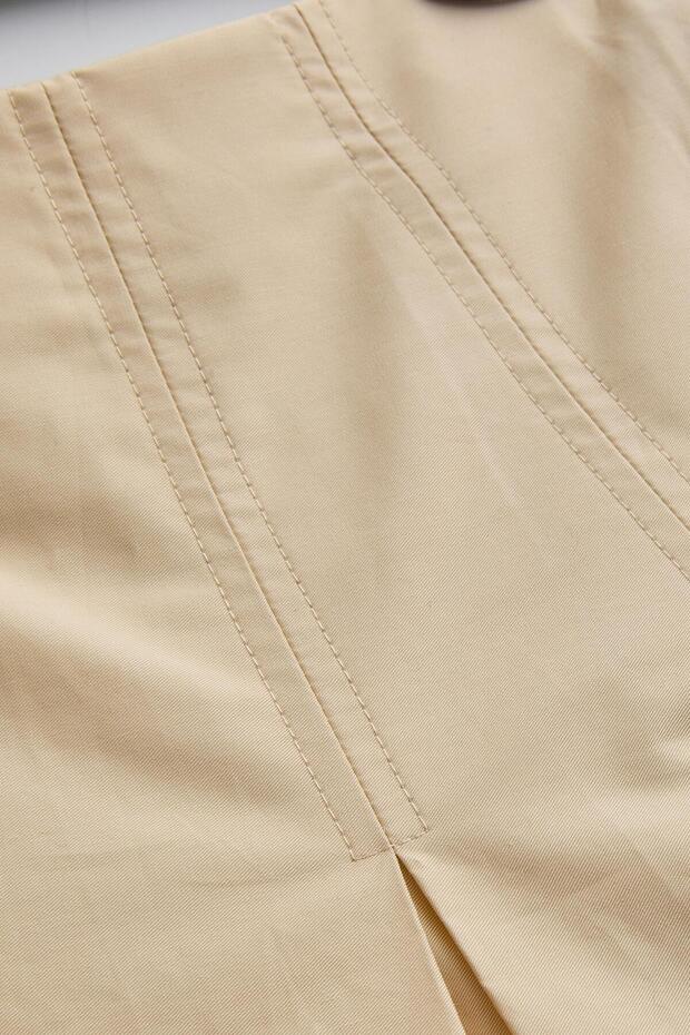 Açık Sarı Pileli Pamuklu Midi Boy Etek - 6