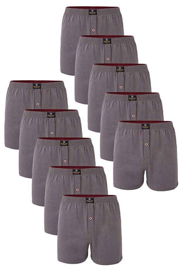 Men's 10-Piece Cotton Combed Cotton Smoked Boxers with Elastic Waist and Buttons