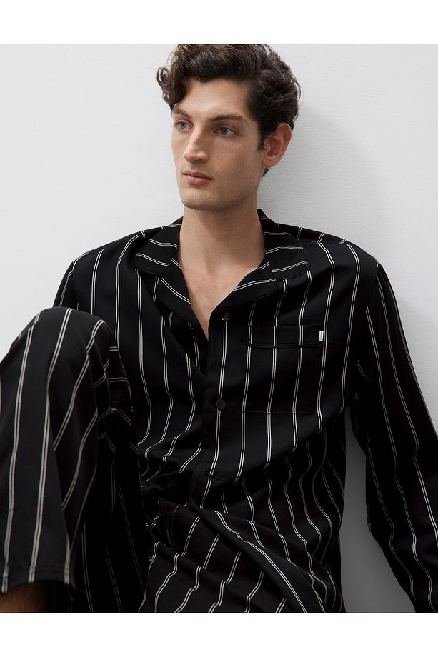 Regular Fit Çizgili Pijama Üstü - 1