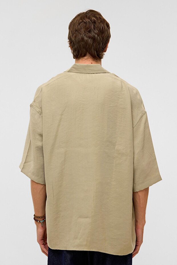 Basic Oversize Kısa Kollu Modal Gömlek Haki - 8