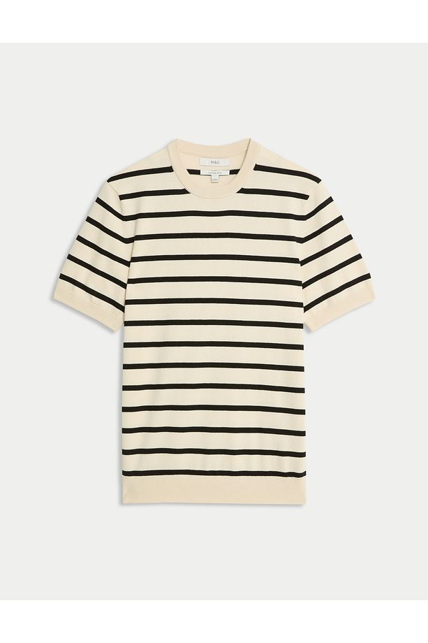 Pamuk Karışımlı Çizgili Örgü Tshirt - 5