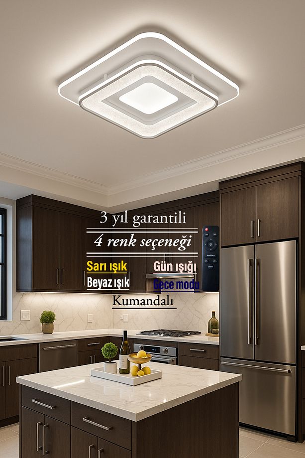 Lucent Modern Plafonyer Tavana Sıfır 3Renk+Gece Işık Modu, Kumandalı, Salon Mutfak Hol Led Avize - 2