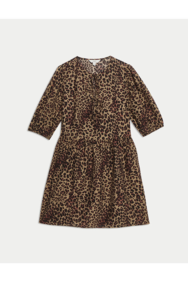 Leopar Desenli Mini Elbise - 5
