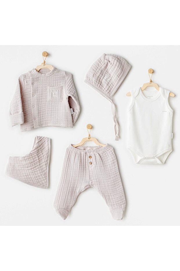 Ac25830 Natural Gift Muslin 5-Piece Hospital Release Gray