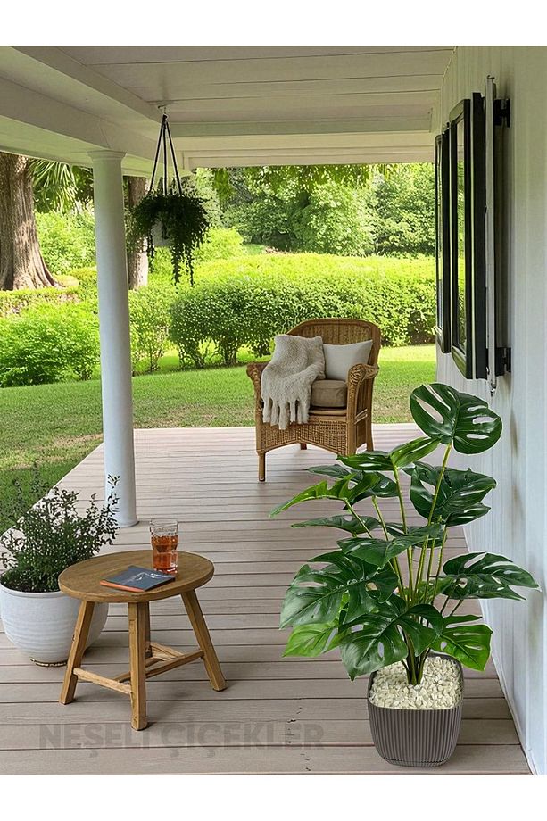 Yapay Ağaç Monstera Deve Tabanı Bitkisi 18 Yaprak 75cm Plastik Saksı Yapay Salon Çiçeği Hediyelik - 3