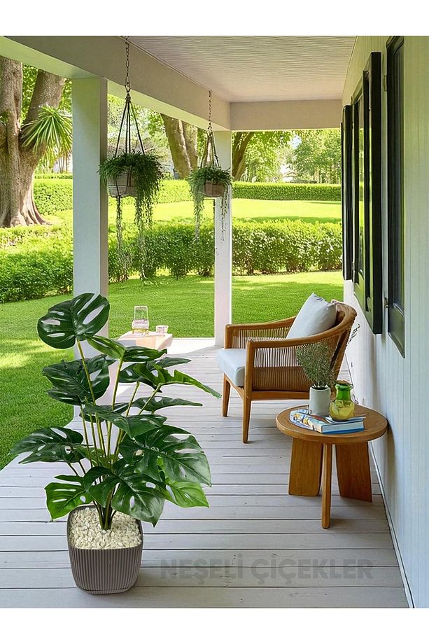 Yapay Ağaç Monstera Deve Tabanı Bitkisi 18 Yaprak 75cm Plastik Saksı Yapay Salon Çiçeği Hediyelik - 7