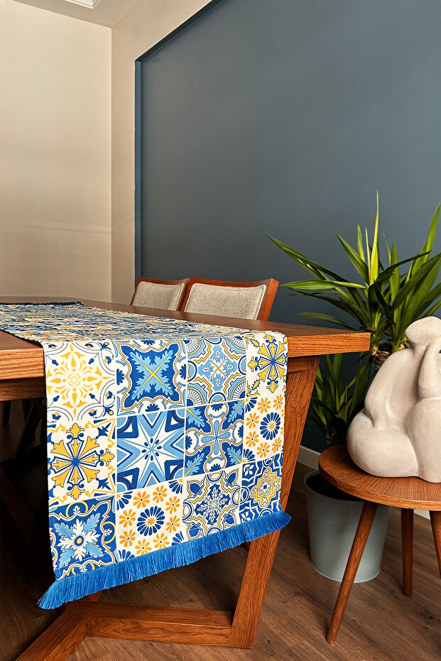 سجادة ساكس مزينة بشراشيب، نمط البلاط مقاس 40 × 140 سم - 1