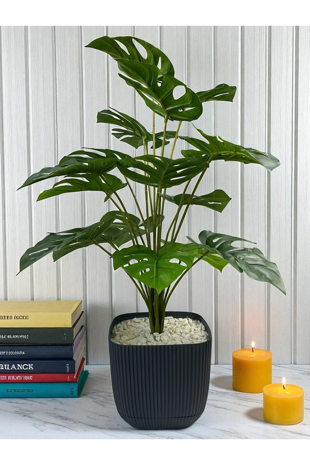 Yapay Ağaç Monstera Deve Tabanı Bitkisi 18 Yaprak 75cm Plastik Saksıda Yapay Salon Çiçeği Hediyelik - 1
