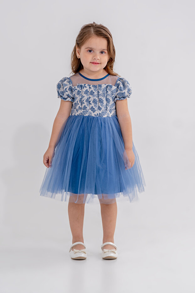 Jacquard Pleated Leaf Patterned Girl's Evening Dress