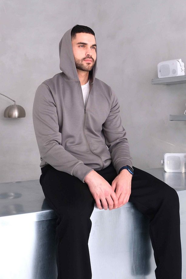 Kapüşonlu Fermuarlı Kanguru Cepli Modal Sweat Vizon - 5