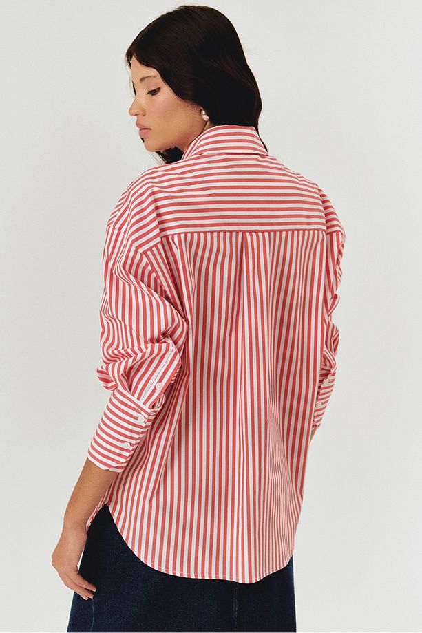 Taş Işleme Detaylı Oversize Çizgili Poplin Gömlek - 3
