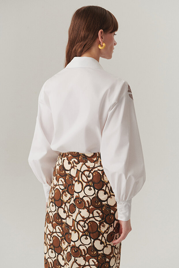 Çiçek Dikiş Detaylı Pamuk Regular Kemik Gömlek - 5