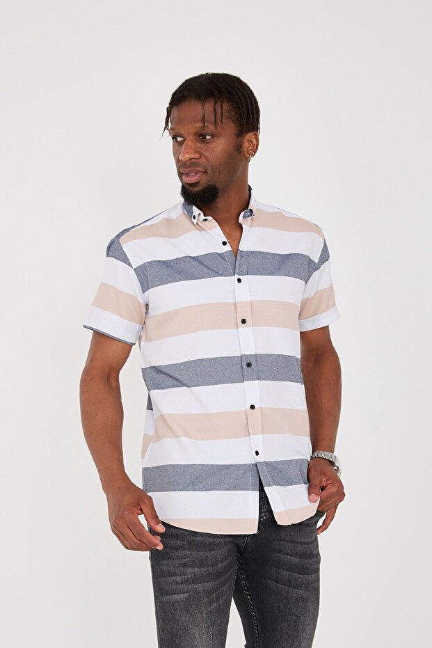 Short Sleeve Striped Oxford Men's Shirt