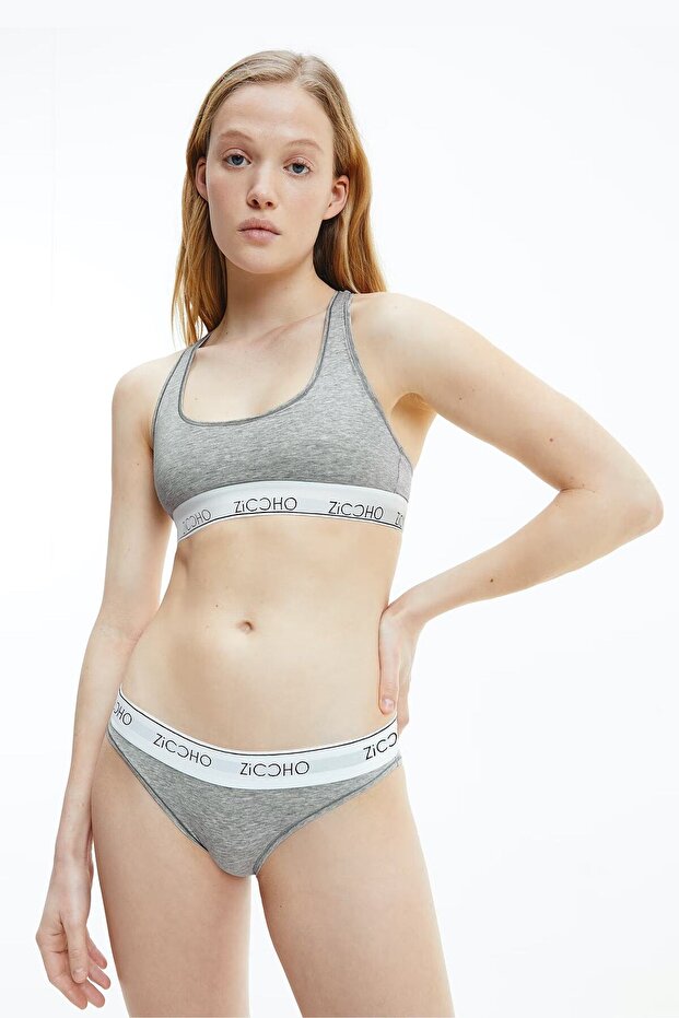 Βαμβακερό και ελαστικό ύφασμα Basic Grey Bustier String/ Σετ εσώρουχων με στρινγκ 2 τεμαχίων - 1