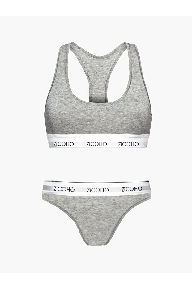 Βαμβακερό και ελαστικό ύφασμα Basic Grey Bustier String/ Σετ εσώρουχων με στρινγκ 2 τεμαχίων - 2