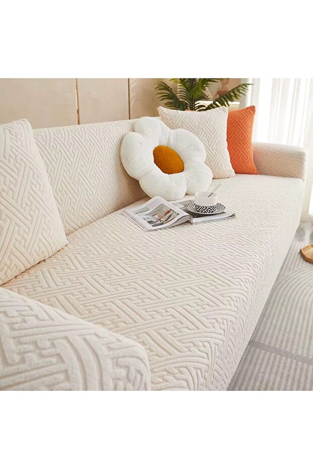 3 3 1 1 Streç Lastikli Esnek Yıkanabilir Jakarlı Koltuk Örtüsü Takımı Koltuk Kılıfı - 4