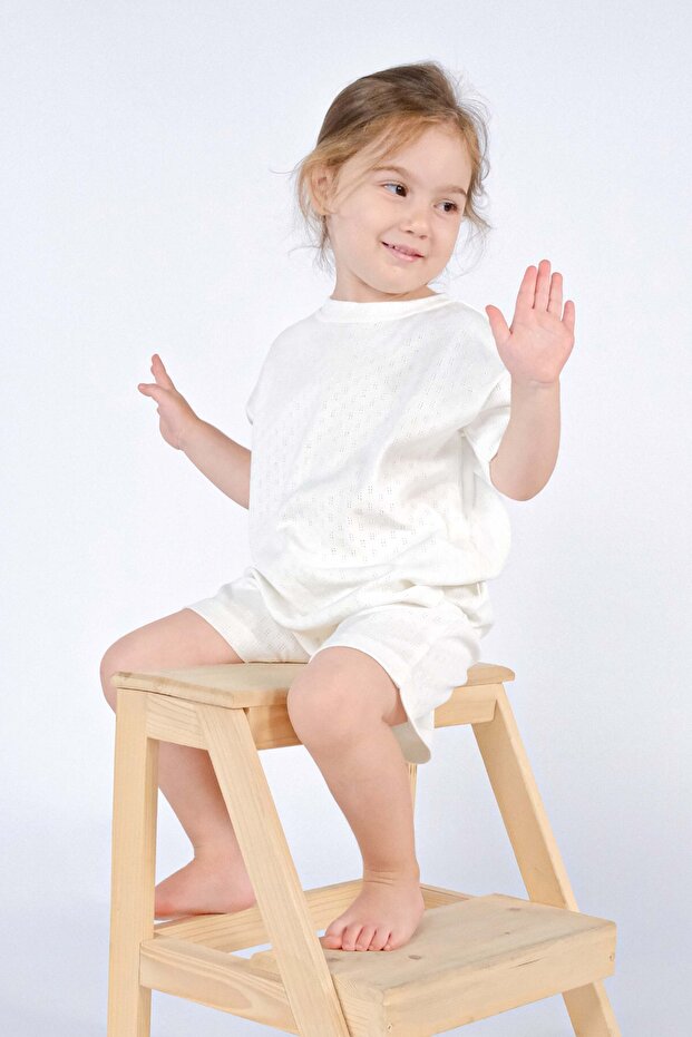 Organic Cotton Pointel Baby Ecru Shorts Set