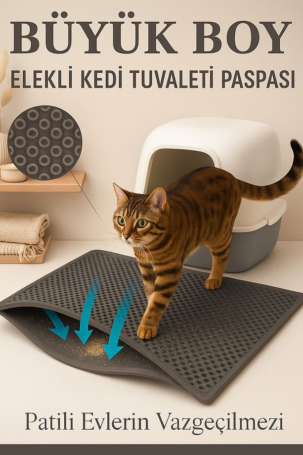 Elekli Kedi Tuvalet Önü Kum Paspası Kedi Tuvaleti Kumu Paspası Büyük Boy 60x80 Cm Siyah - 3