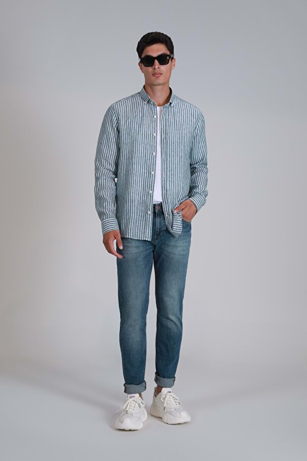 111010610 Нова мъжка риза с обикновена кройка Мъжка риза ЗЕЛЕНА - 4